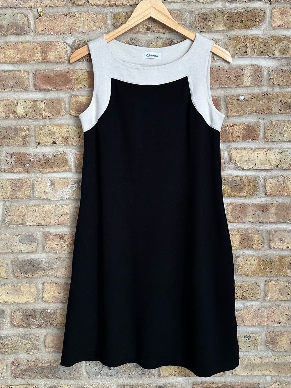 Calvin Klein Black Dress with Ivory Trim Sleeveless A-Line